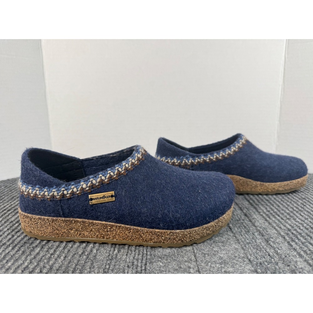 Haflinger Grizzly Wool Clogs Navy Blue Felt Cork Footbed Slippers Shoes Size 37